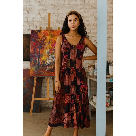 Love Tent Dresses & Skirts - Vtg Love Tent Patchwork Maxi Women M Dress Artsy Boho Bohemian Hippie Colorful